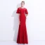 Chic / Beautiful Red Evening Dresses  2018 Trumpet / Mermaid Lace Appliques Beading Scoop Neck Backless Short Sleeve Floor-Length / Long Formal Dresses