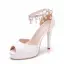 Modern / Fashion White Wedding Shoes 2018 Pearl Rhinestone Tassel 11 cm Stiletto Heels Open / Peep Toe Wedding High Heels