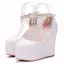 Modern / Fashion White Casual Womens Shoes 2018 Pearl Rhinestone Tassel Platform 11 cm Wedges Round Toe
