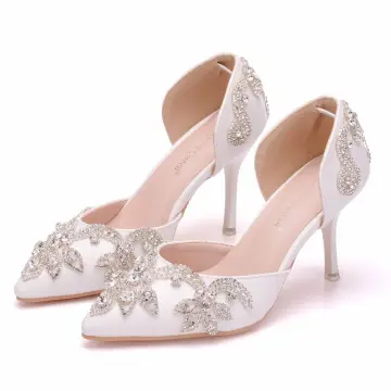 Chic Belle Blanche Chaussure De Mariée 2018 Faux Diamant 8 Cm Talons Aiguilles À Bout Pointu Mariage Talons Hauts