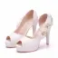 Elegant White Wedding Shoes 2018 Appliques Rhinestone Pearl 11 cm Stiletto Heels Open / Peep Toe Wedding High Heels