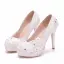 Chic / Beautiful White Wedding Shoes 2018 Lace Pearl Rhinestone 11 cm Stiletto Heels Round Toe Wedding Pumps