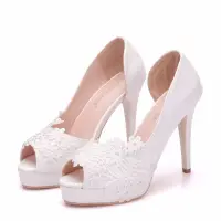Schöne Weiß Brautschuhe 2018 Spitze 11 cm Stilettos Peeptoes Hochzeit Hochhackige