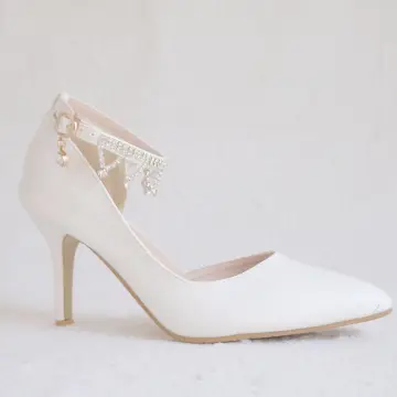Simple Blanche Chaussure De Mariée 2018 Faux Diamant 8 Cm Talons Aiguilles À Bout Pointu Mariage Talons Hauts