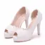 Chic / Beautiful White Wedding Shoes 2018 Lace Pearl 11 cm Thick Heels Open / Peep Toe Wedding High Heels