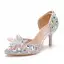 Unika Silver Brudskor 2018 Kristall Rhinestone 7 cm Stilettklackar Spetsiga Bröllop Högklackade