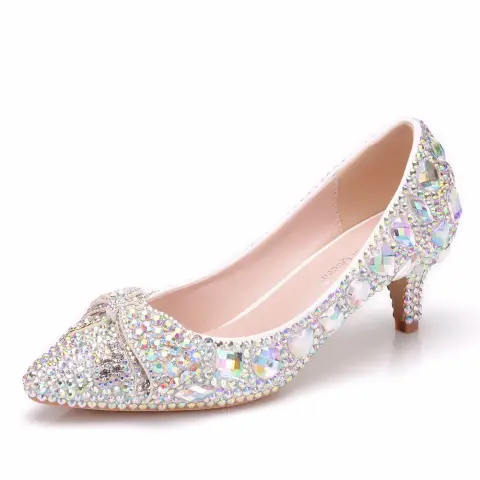 Brillante Plata Zapatos de novia 2018 Crystal Rhinestone 5 cm Stilettos / Tacones De Aguja Punta Estrecha Boda Tacones