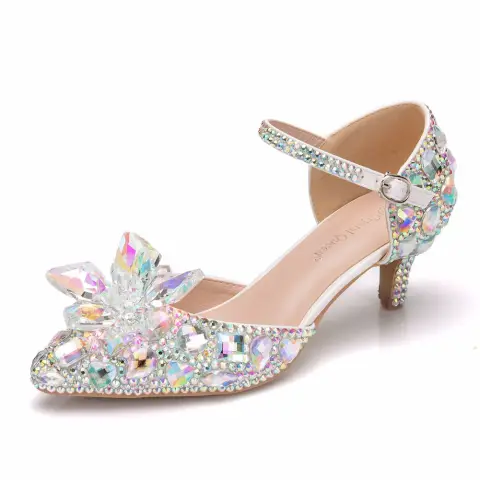 Amazing / Unique Silver Wedding Shoes 2018 Buckle Crystal Rhinestone 5 cm Stiletto Heels Pointed Toe Wedding High Heels