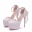 Modern / Fashion White Wedding Shoes 2018 Lace Flower Ankle Strap Pearl Tassel 14 cm Stiletto Heels Round Toe Wedding High Heels