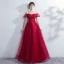 Elegant Burgundy Prom Dresses 2018 Empire Lace Flower Crystal Beading Off-The-Shoulder Backless Sleeveless Floor-Length / Long Formal Dresses