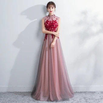Chinese Style Evening Dresses 2018 A Line Princess Crystal Lace Flower Appliques High Neck Backless See Through Sleeveless Floor Length Long Formal Dresses