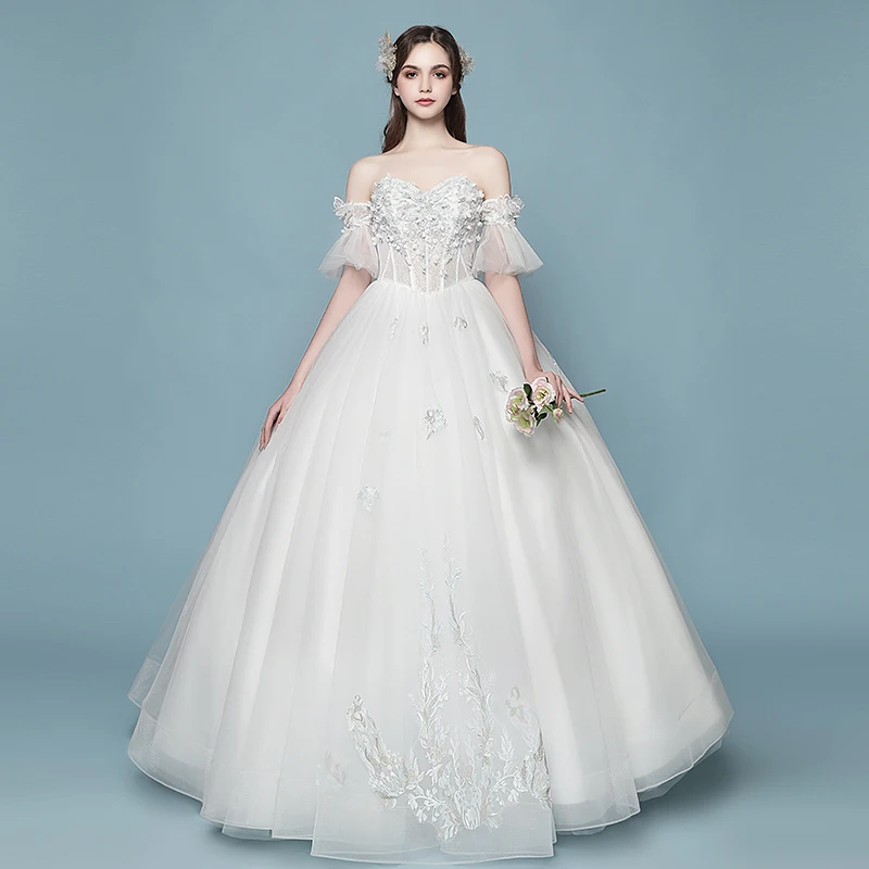 Rimelig Elfenben Brudekjoler 2018 Ballkjole Blonder Blomst Appliques Perle Kjæreste Ryggløse Lange Bryllup