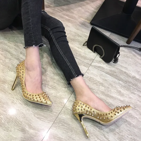 Sparkly Prom Pumps 2018 Glitter Sequins Rivet Leather 12 cm Stiletto Heels Pointed Toe Pumps