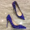 Chic / Beautiful Royal Blue Prom Pumps 2018 Rivet Leather 12 cm Stiletto Heels Pointed Toe Pumps