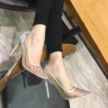 Schöne Nude Ball Pumps 2018 Strass Pailletten Leder 10 Cm Stilettos Spitzschuh Pumps