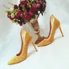 Modern / Fashion Yellow Prom Pumps 2018 Suede 10 cm Stiletto Heels Pointed Toe Pumps