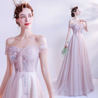 Charmant Rose Bonbon Paillettes Robe De Bal 2021 Princesse De L 039 Épaule Sans Manches Dos Nu Longue Promo Robe De Ceremonie