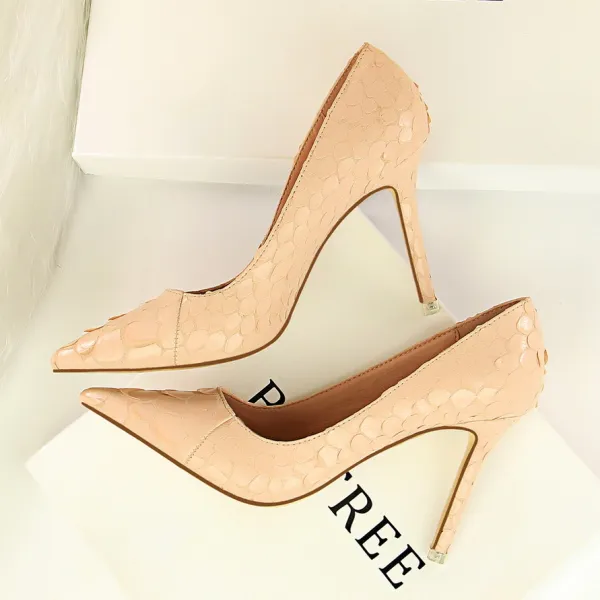 Amazing / Unique Blushing Pink Prom Womens Shoes 2018 Snakeskin Print 9 cm Stiletto Heels Pointed Toe Pumps