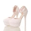 Elegant White Wedding Shoes 2018 Lace Flower Pearl Ankle Strap 14 cm Stiletto Heels Round Toe Wedding High Heels
