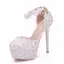 Modern / Fashion White Wedding Shoes 2018 Lace Flower Rhinestone Ankle Strap 14 cm Stiletto Heels Round Toe Wedding High Heels