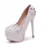 Mote Hvit Brudesko 2018 Blonder Krystall 14 cm Stiletthæler Rund Tå Bryllup Pumps