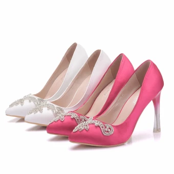 Chic Beautiful White Wedding Shoes 2018 Rhinestone 10 Cm Stiletto Heels Pointed Toe Wedding Pumps