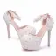 Chic / Beautiful White Wedding Shoes 2018 Lace Flower Rhinestone 14 cm Stiletto Heels Wedding Round Toe High Heels