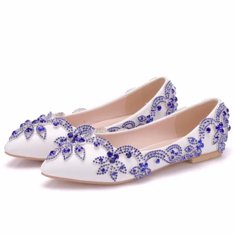 Chic Beautiful White Wedding Shoes 2018 Rhinestone Pointed Toe Flat Wedding