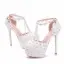 Modern / Fashion White Wedding Shoes 2018 Lace Flower Pearl Rhinestone Ankle Strap T-Strap 11 cm Stiletto Heels Round Toe Wedding High Heels