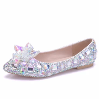 Sparkly Silver Wedding Shoes 2018 Crystal Rhinestone Pointed Toe Flat