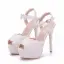 Moderne / Mode Blanche Chaussure De Mariée 2018 En Dentelle Fleur Perle Bride Cheville 14 cm Talons Aiguilles Peep Toes / Bout Ouvert Mariage Talons Hauts