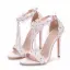 Charmant Blanche Chaussure De Mariée 2018 T-Strap En Dentelle Fleur Perle Faux Diamant Bride Cheville 11 cm Talons Aiguilles Peep Toes / Bout Ouvert Mariage Talons Hauts