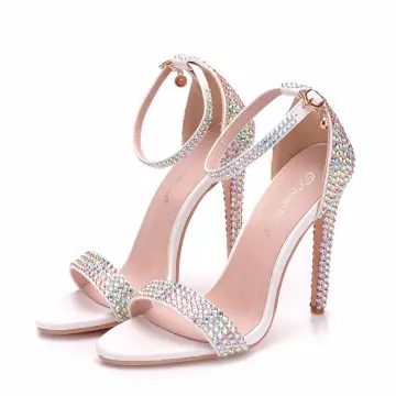 Chic Belle Blanche Chaussure De Mariée 2018 Faux Diamant Bride Cheville 11 Cm Talons Aiguilles Peep Toes Bout Ouvert Mariage Talons Hauts