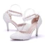 Modern / Fashion White Wedding Shoes 2018 Lace Flower Pearl Ankle Strap 9 cm Stiletto Heels Pointed Toe Wedding High Heels
