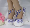 Encantador Azul Real Zapatos de novia 2018 Crystal Rhinestone 14 cm Stilettos / Tacones De Aguja Punta Redonda Boda High Heels