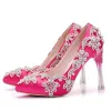 Charming Fuchsia Wedding Shoes 2018 Rhinestone 8 cm Crystal Stiletto Heels Pointed Toe Wedding Pumps