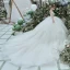 Luxury / Gorgeous White Wedding Dresses Ball Gown 2021 Scoop Neck Beading Pearl Short Sleeve Backless Royal Train Wedding
