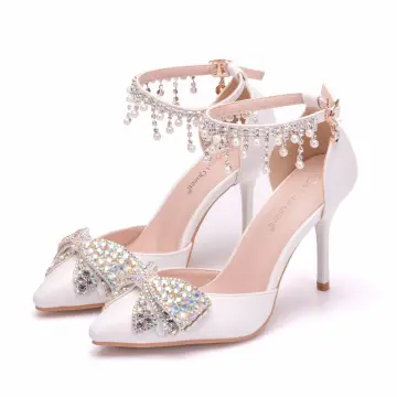 Modern Fashion White Wedding Shoes 2018 Pearl Rhinestone Tassel 9 Cm Stiletto Heels Pointed Toe Wedding High Heels