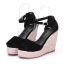 Böhmen Schwarz Strand Sommer Sandalen Damen 2018 Knöchelriemen 9 cm Keilabsatz Peeptoes Sandaletten