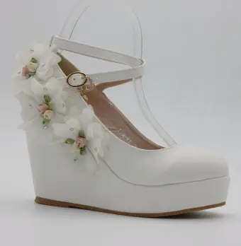Mote Hvit Hage Utendørs Damesko 2018 Appliques Rhinestone Ankelstropp 9 Cm Kilehæl Rund Tå