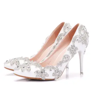 Sparkly Ivory Wedding Shoes 2018 Rhinestone 8 Cm Stiletto Heels Pointed Toe Wedding Pumps