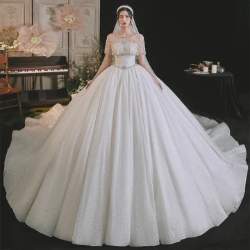 Lyx Sexig Vita Bröllopsklänningar 2021 Balklänning Urringning Beading Rhinestone Korta Ärm Halterneck Royal Train Bröllop