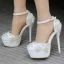 Mode Elfenben Brudskor 2018 Rhinestone Ankelband 14 cm Stilettklackar Pande Zote Toe Bröllop Högklackade