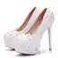 Moderne / Mode Blanche Chaussure De Mariée 2018 Appliques En Dentelle Perle Faux Diamant 14 cm Talons Aiguilles À Bout Rond Mariage Escarpins
