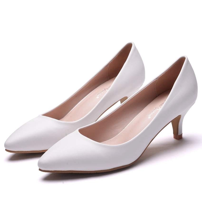 Modest Simple White Office Pumps 2018 5 cm Stiletto Heels Low Heels Kitten Heels Pointed Toe Pumps