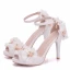 Modern / Fashion White Wedding Shoes 2018 Appliques Rhinestone Ankle Strap 8 cm Stiletto Heels Open / Peep Toe Wedding High Heels