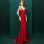 Sexy Rouge Robe De Soirée 2019 Trompette / Sirène Cristal Bretelles Spaghetti Dos Nu Sans Manches Train De Balayage Robe De Ceremonie