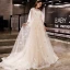Modern / Fashion Champagne Evening Dresses  2019 A-Line / Princess Appliques Scoop Neck Backless Court Train Formal Dresses