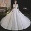 Luxury / Gorgeous White Wedding Dresses 2021 Ball Gown Scoop Neck Beading Pearl Rhinestone Bow Short Sleeve Backless Royal Train Wedding