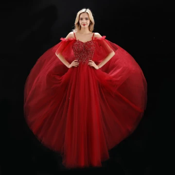 Chic Beautiful Burgundy Evening Dresses 2019 A Line Princess Beading Crystal Spaghetti Straps Backless Short Sleeve Floor Length Long Formal Dresses
